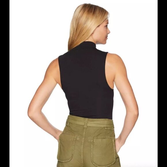 Free People Black Ribbed Sleeveless Turtleneck Bodysuit Women's SMALL L55440 NWT - Picture 12 of 14
